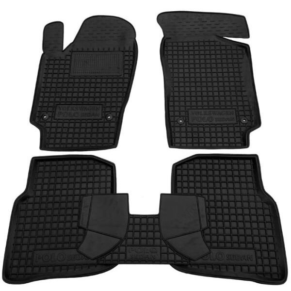Коврики в салон Volkswagen Polo Sedan 2010- резиновые, чёрные (AVTO-Gumm)